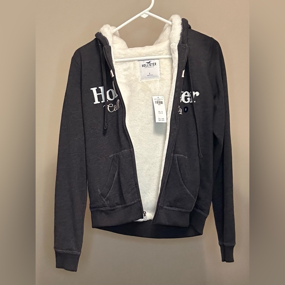 Hollister Fur Lined Dark Grey Zip Up Jacket